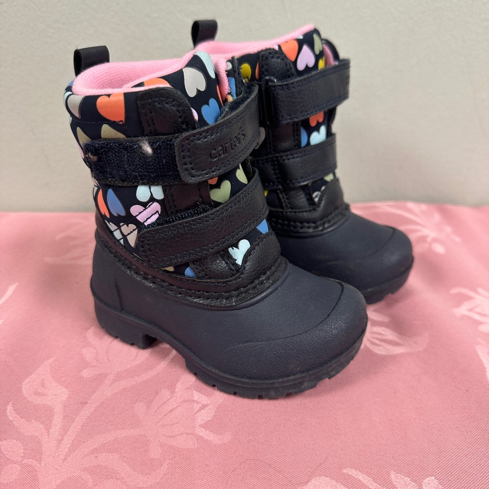 Carters Deltha Toddler Girls Navy Heart Print Winter Snow Boots Size 4M CF21Q01B